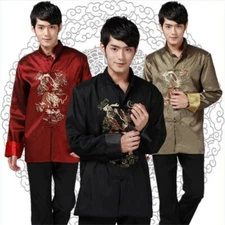 Traditional Chinese Clothes Men Tang Suit Top Embroidery dragon Jacket Coat 