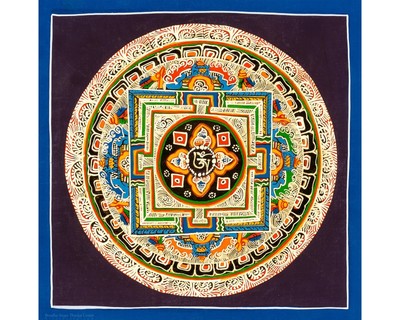 Handcrafted Mantra Mandala Thangka   Invoking Calm & Spiritual Healing -A91103