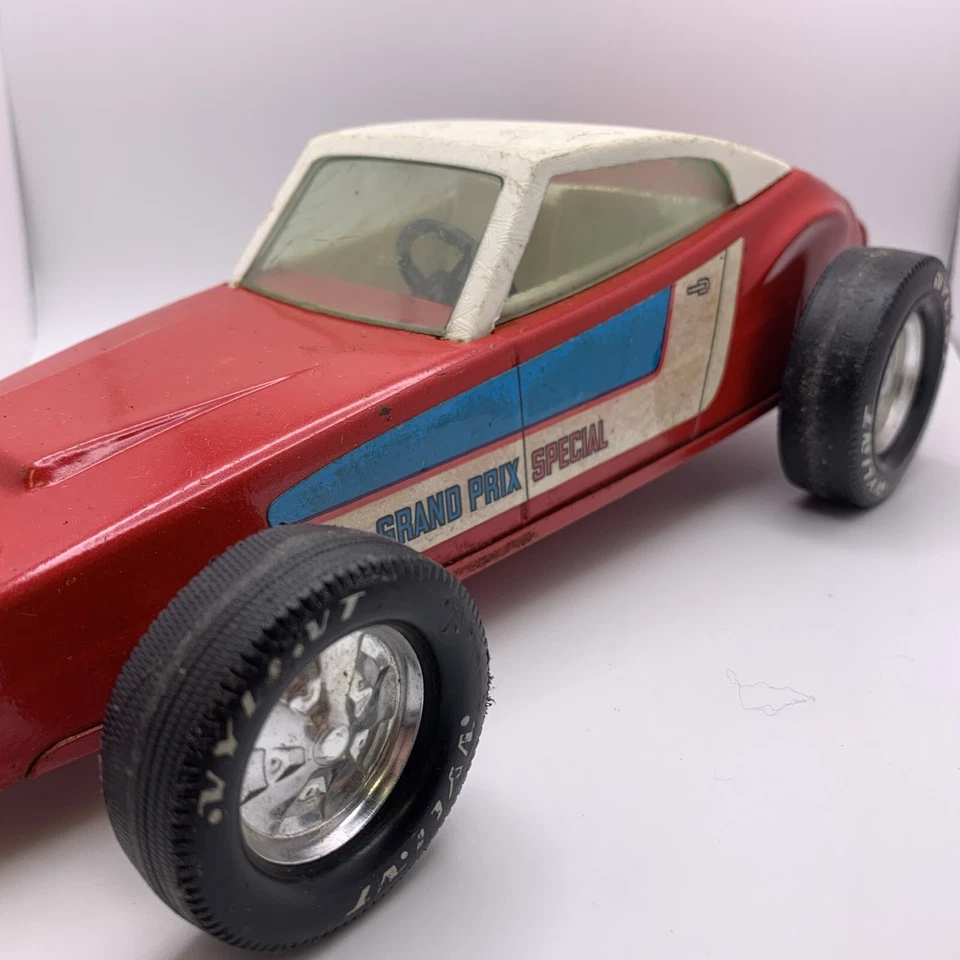 Coche de carreras de arrastre especial Nylint Grand Prix rojo y blanco de colección de acero prensado Foto 2 de 4