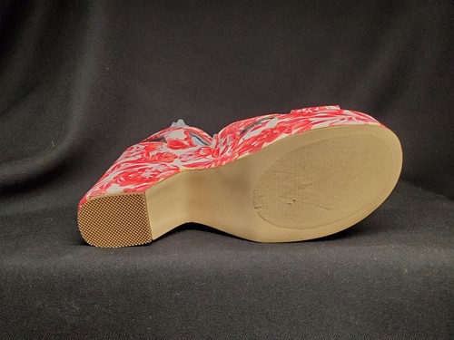 JustFab Mia Notched Wedge Sandal Hot Coral Floral Women Size 7 NIB - Picture 6 of 18
