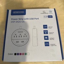 Ultra Thin Flat Plug Power Strip with 3 Outlet 2 USB Ports Multi Extension Cord