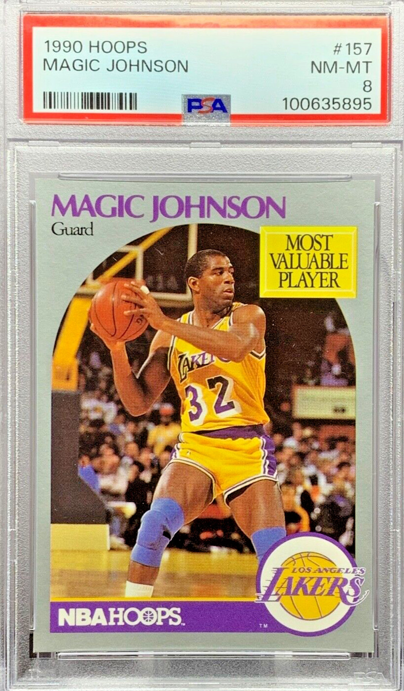 1990 NBA Hoops MAGIC JOHNSON #157 MVP Los Angeles Lakers PSA 8 NM-MT