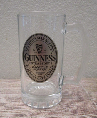 Guinness Extra Stout St James's Gate Dublin Clear Glass Stein Mug Pint 16oz
