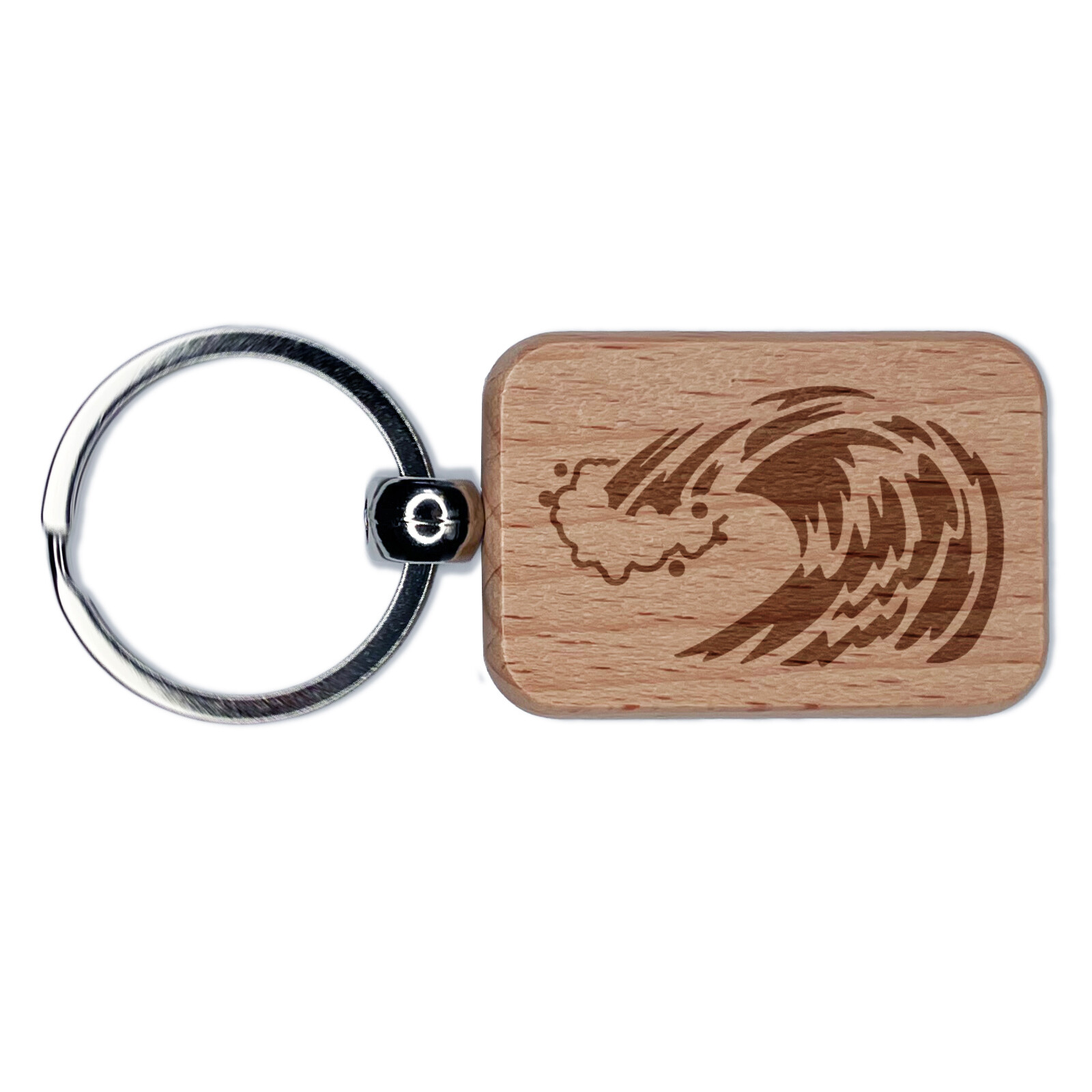 Ocean Wave Crashing Engraved Wood Rectangle Keychain Tag Charm