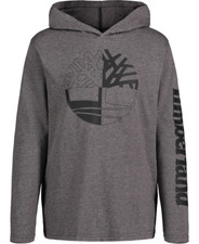 Timberland Big Boys Puzzled Tree Hooded Long Sleeve T-shirt Medium Gray Heather