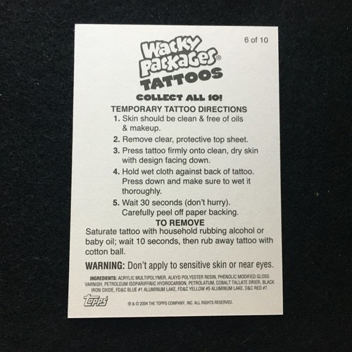 2004 TOPPS WACKY PACKAGES ANS1 1 TATTOOS AQUAFLUSH 6 TOILET HUMOR MEETS TEETH UG - Picture 2 of 2