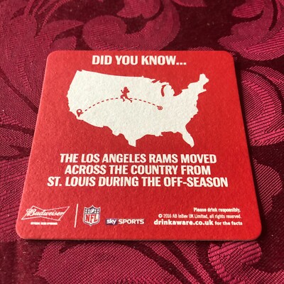 BREWERIANA - BUDWEISER - WATCH NFL HERE EVERY SUNDAY NO3 - BIERDECKEL - TABLETT 96