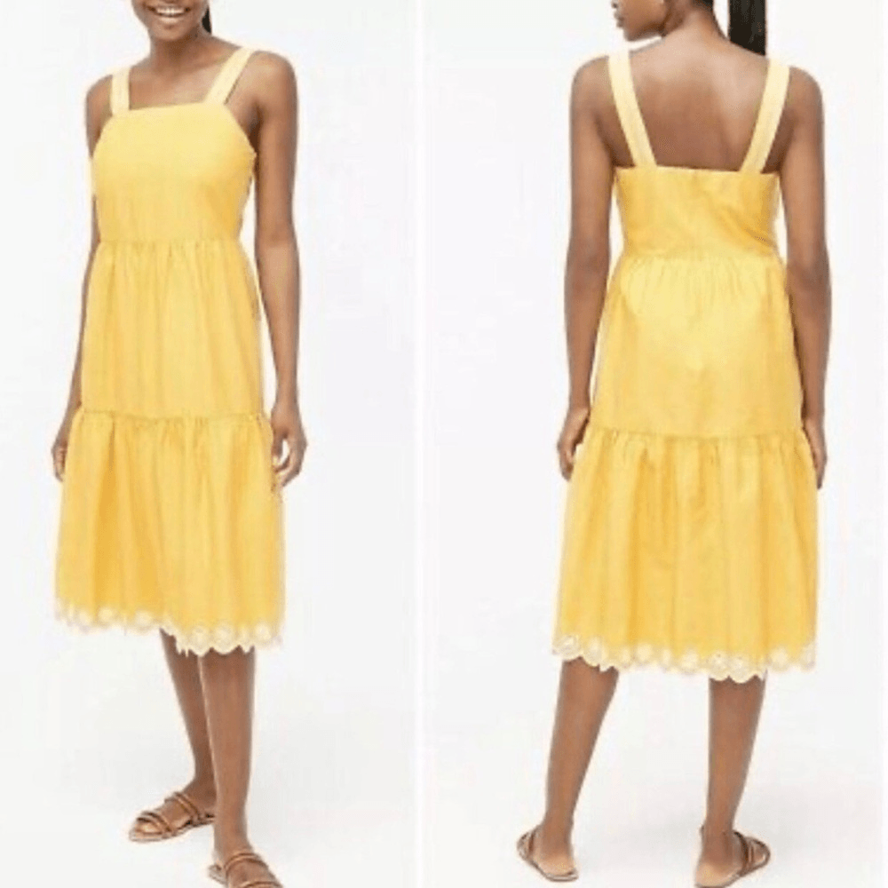 J.Crew yellow Tiered Scalloped Embroidered Maxi Dress women size 6