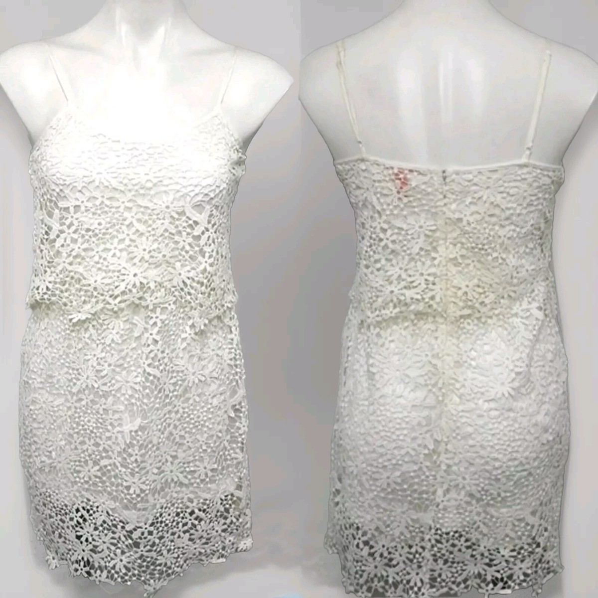 Chelsea & Violet White Lace Embroidered Flounce Blouson Tiered Mini Dress  Small | eBay