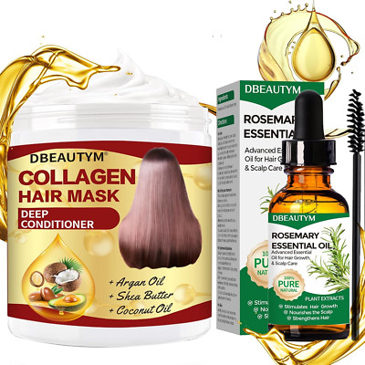Collagen Hair Treatment Hair Mask & Rosemary Hair Growth Oil,Deep Conditioner Hy