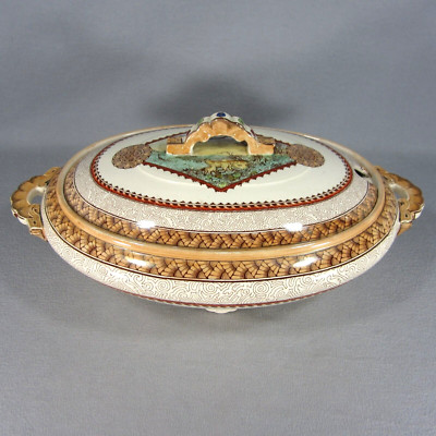 William Brownfield & Sons Aesthetic Ivory Pottery Tureen w/ Pastoral Sheep Scene