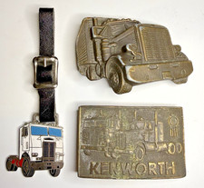 KENWORTH LOT Trucker Belt Buckle Semi Mack Truck Made In USA Vintage Brass FOB