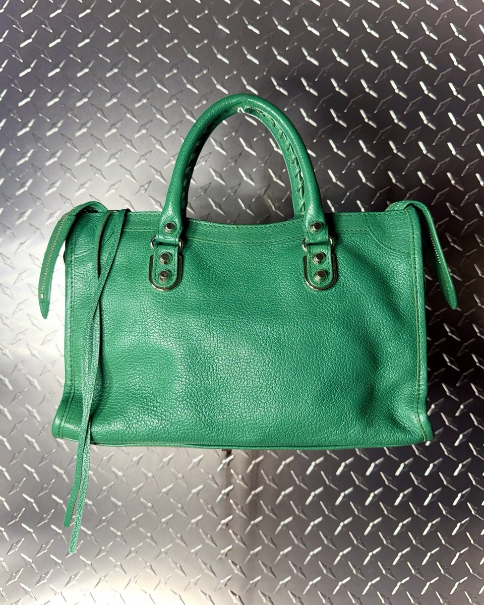 Balenciaga Leather Small Metallic Edge Moto City Bag in Emerald