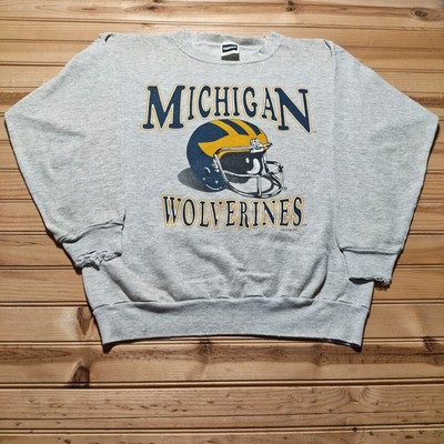Vintage 90s Michigan Wolverines NCAA Helmet Sports Graphic Sweatshirt USA - XL