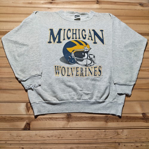 Vintage 90s Michigan Wolverines NCAA Helmet Sports Graphic Sweatshirt USA - XL