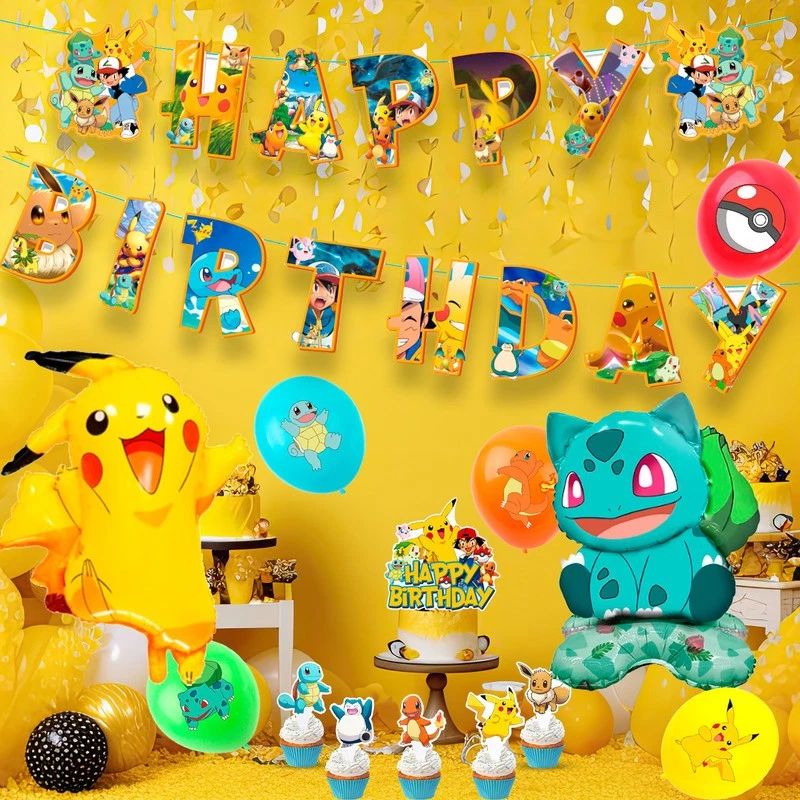 Pokemon Suministros de Fiesta Pokemon Decoración de Cumpleaños Pokemon Globos Mantel Foto 4 de 4