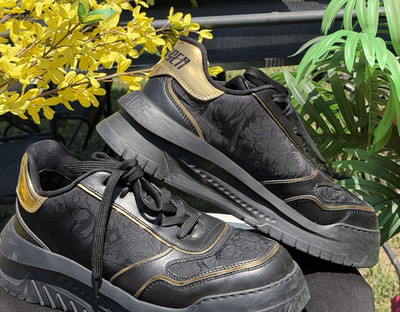 Versace Black Gold Men's Low Top Lace Up Athletic Sneakers