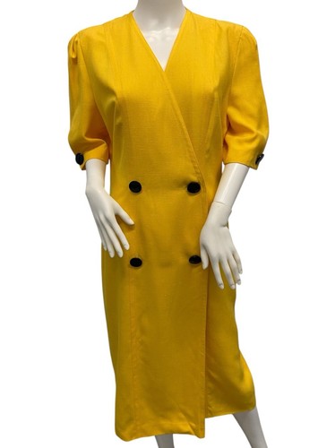Balmain, Abito Power Vintage anni 80 Pierre Balmain Giallo Lino Donna M-L Made in France