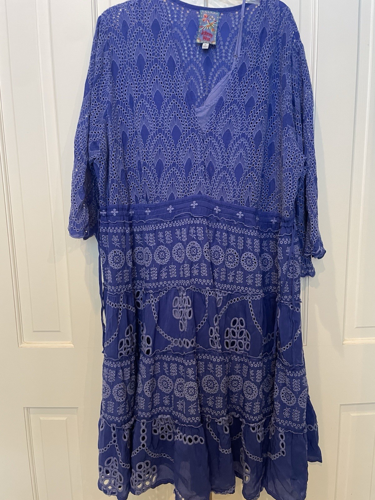 JOHNNY WAS Bluebelle Eyelet Midi Dress Size 2X Boho A-line Floral retail $540