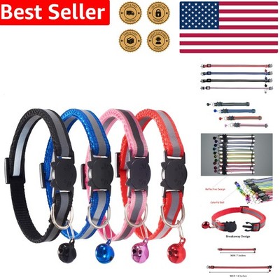 Nylon Cat Collars 4 Pack Breakaway Reflective Bell Adjustable Safety Buckle