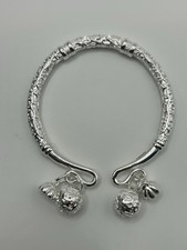 Silver Open Cuff Bracelet  44g Stamped Solid 999 Silver  Bell Charm Bangle