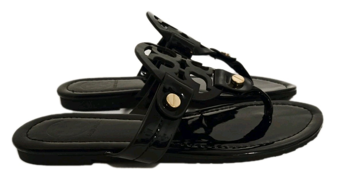 Tory Burch Miller Black Patent Leather Sandals Slip On Women's Size 5 NEW  thumbnail 4