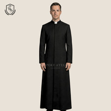 Schwarze römische Soutane Noire - Priester Soutane mit versteckten Knöpfen, maßgeschneidertes Gewand