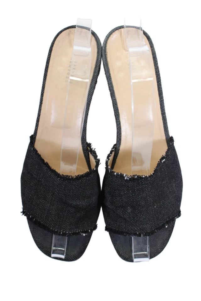 Mules Barneys New York Mujer Denim Deshilachado Tacón Bloque Negro Talla 7.5 Foto 2 de 4