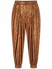 Free People Women's Bronze Brown Morelia Sequin Jogger Pants Sz M Party Event