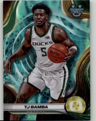 TJ Bamba 2024-25 Bowman's Best University Aqua Lava Refractors #80 /199 Oregon