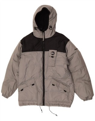 Fishbone Mens Hooded Padded Jacket UK 38 Medium Grey Colourblock Nylon SU01