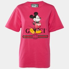 Gucci X Disney Pink Mickey Mouse Logo Print Cotton TShirt S