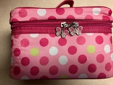 MODELLA  Cosmetic Makeup Case - Cute Pink Poke A Dot w/Zippered Lid Pocket