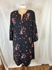 A New Day Womens Dress Size 2X Floral Knee Length Black Puff 3/4 Sleeve Red