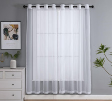 Sheer White Curtains 84 Inch Length, Solid Voile with Grommet Top for Living Roo