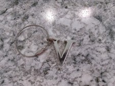 Letter "V" Key Chain, Silver, Twisted Ring