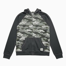 OshKosh B'gosh Boys Camouflage Full Zip Hoodie Gray Green Black Fleece Size 12