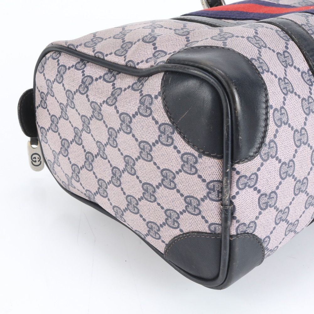 GUCCI Vintage GG Sherry Leather Mini Boston Handbag Navy Blue From Japan thumbnail 14