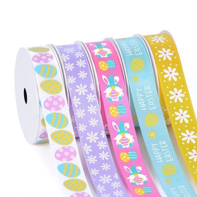 5 Rolls Easter Satin Ribbons Bunny Eggs Daisy Crafts Decor 5/8 Inch 25 Yard