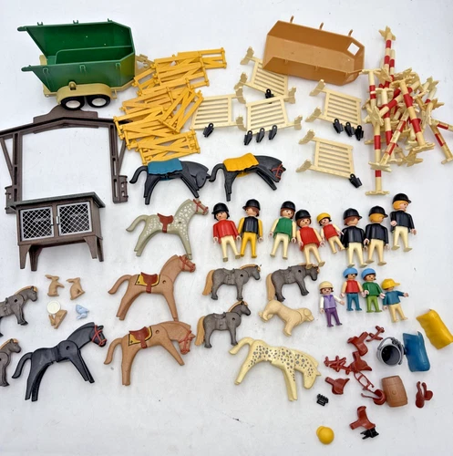 Vtg Playmobil Pony Horse Stable Riding Ring Trailer 12 Figs 12 Horses HUGE LOT