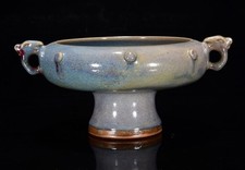 9.8" old antique song dynasty jun kiln porcelain lce crack high feet brush wash