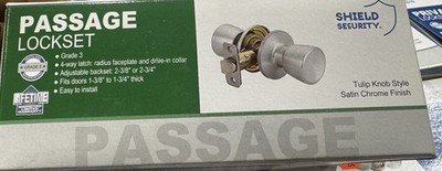 Shield Security Passage Lockset Satin Chrome Finish Tulip Knob Style #913832