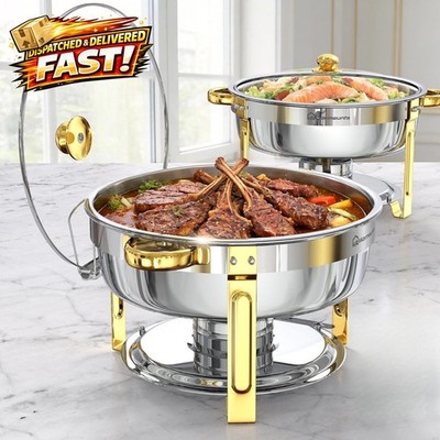 Warmounts 6L Chafing Dishes für Buffet 2er Pack, runder Edelstahl Speisenwärmer