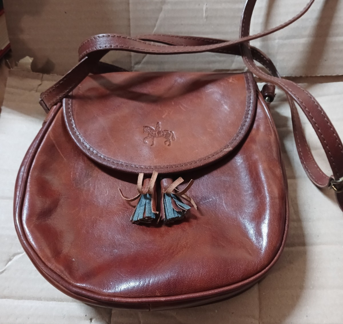 Borsa a tracolla in pelle marrone vintage foto 3