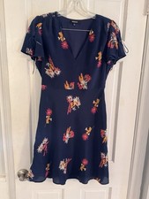 100 Silk Floral Lined Fit  Flare Dress Women  s Sz 4 Madewell Tie Modern Family