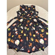 OUGES Dress Womens XL Black Christmas Santa Reindeer Fit & Flare Knee NEW!