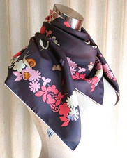 Ferragamo Scarf Silk100 86 88cm Beautiful Flowers etc. on a gray background