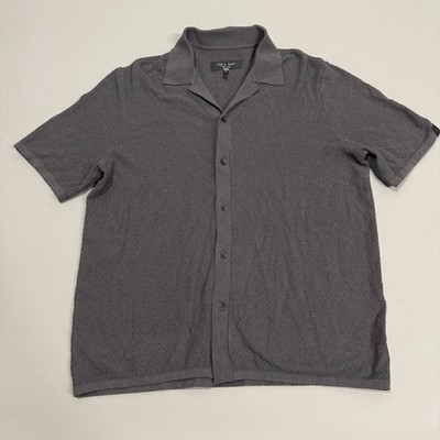 Rag & Bone Zigzag Zuma Toweling Camp Shirt Men Large Charcoal Gray Cotton Casual