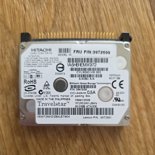 Hitachi 60GB IDE 1,8" Festplatte HTC426060G9AT00 P/N 39T2699 LENOVO P/N 39T2691