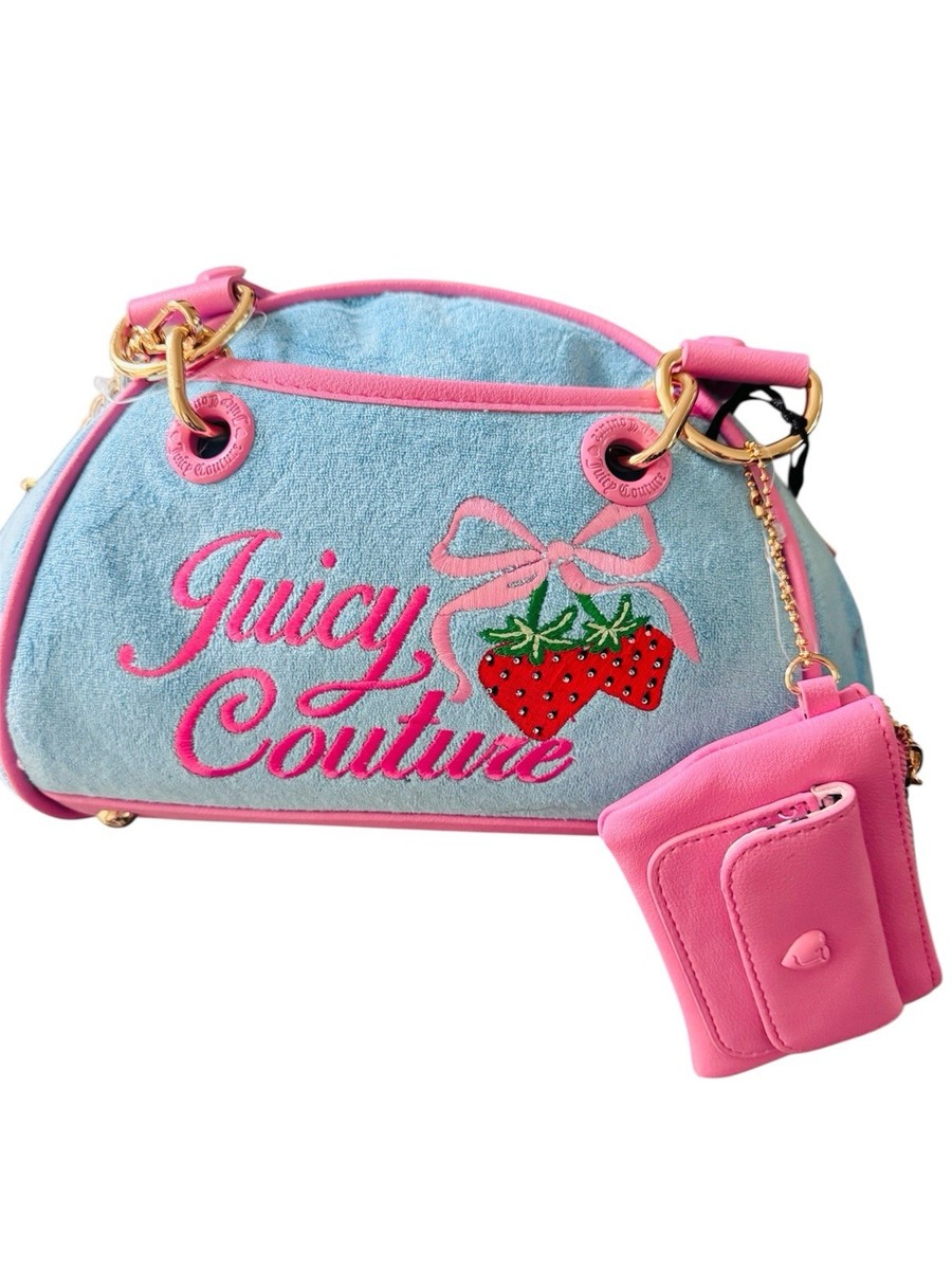 ⭐︎！！Juicy Couture ストロベリー刺繍 ハンドバッグ Juicy Couture Retro Strawberry Women's Satchel Bag, Purse NWT Blue